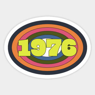 Yellow Year 1976 Rainbow Ellipse Vintage Typography Sticker